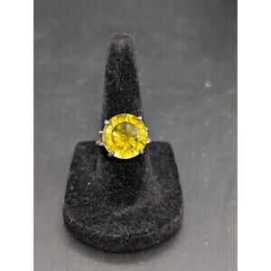 Vintage Estate Jumbo Silver 925 Natural Lemon Quartz Solitaire Cocktail Ring